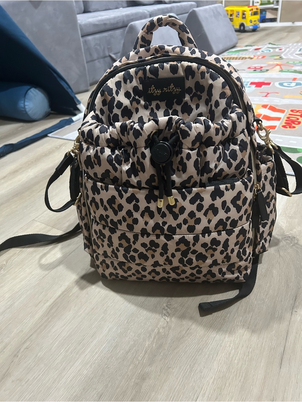 Itzy Ritzy Leopard Print full size Backpack in Tan and Black